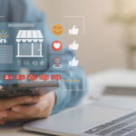 Man at a laptop with image of local seo overlayed
