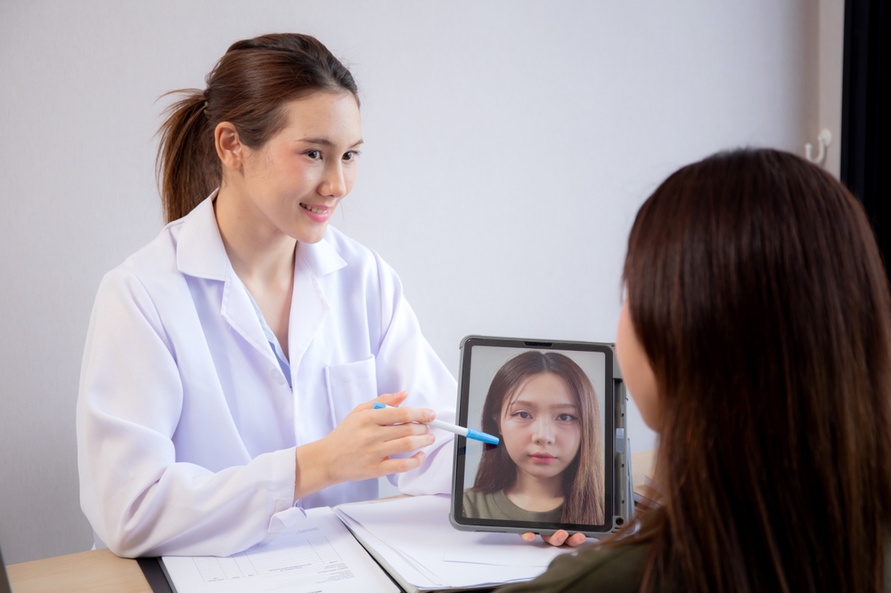 Modern dermatology clinic patient consultation